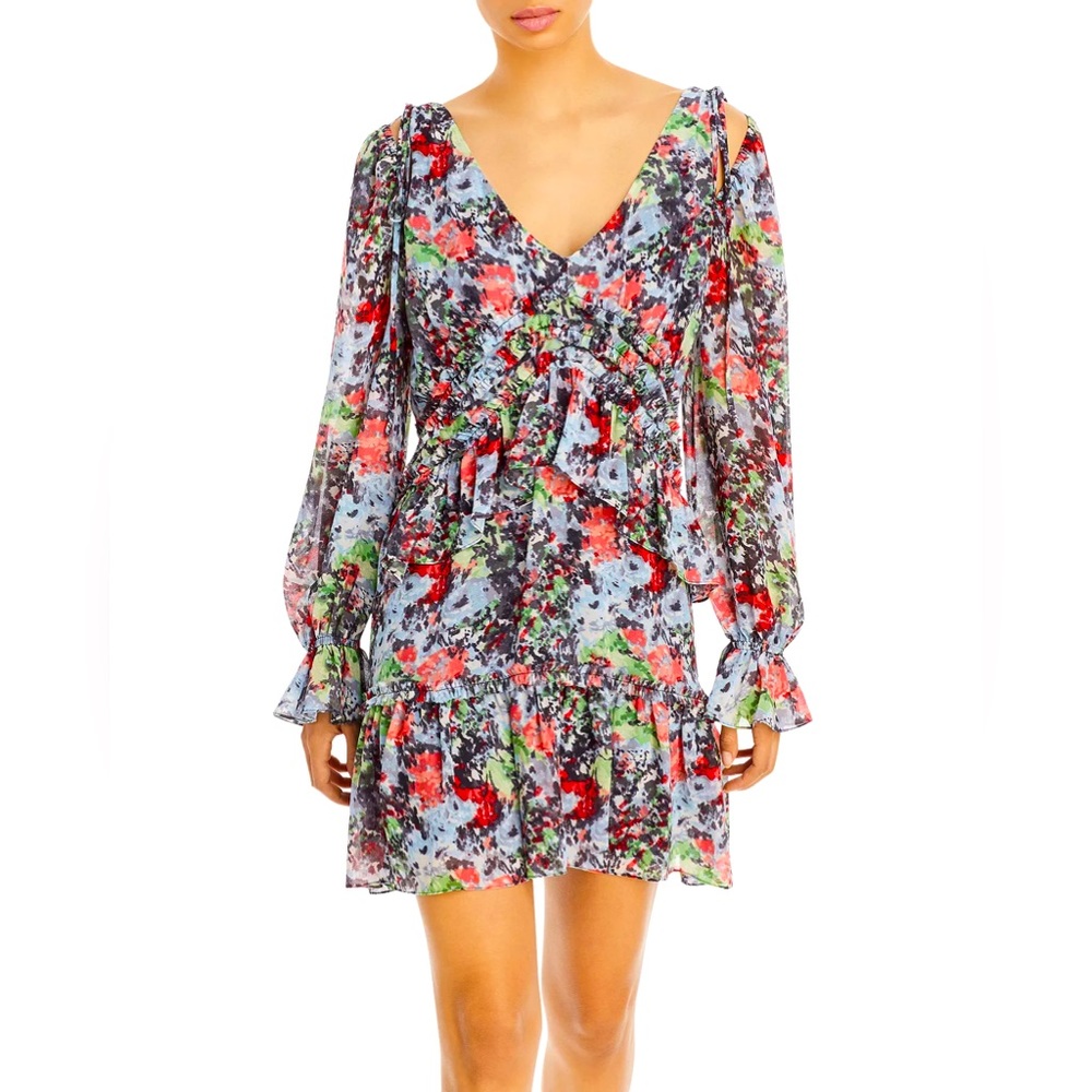 BNWT Cinq à Sept Lewis Floral Georgette Mini Dress - Sz 8 Powder Blue Multi